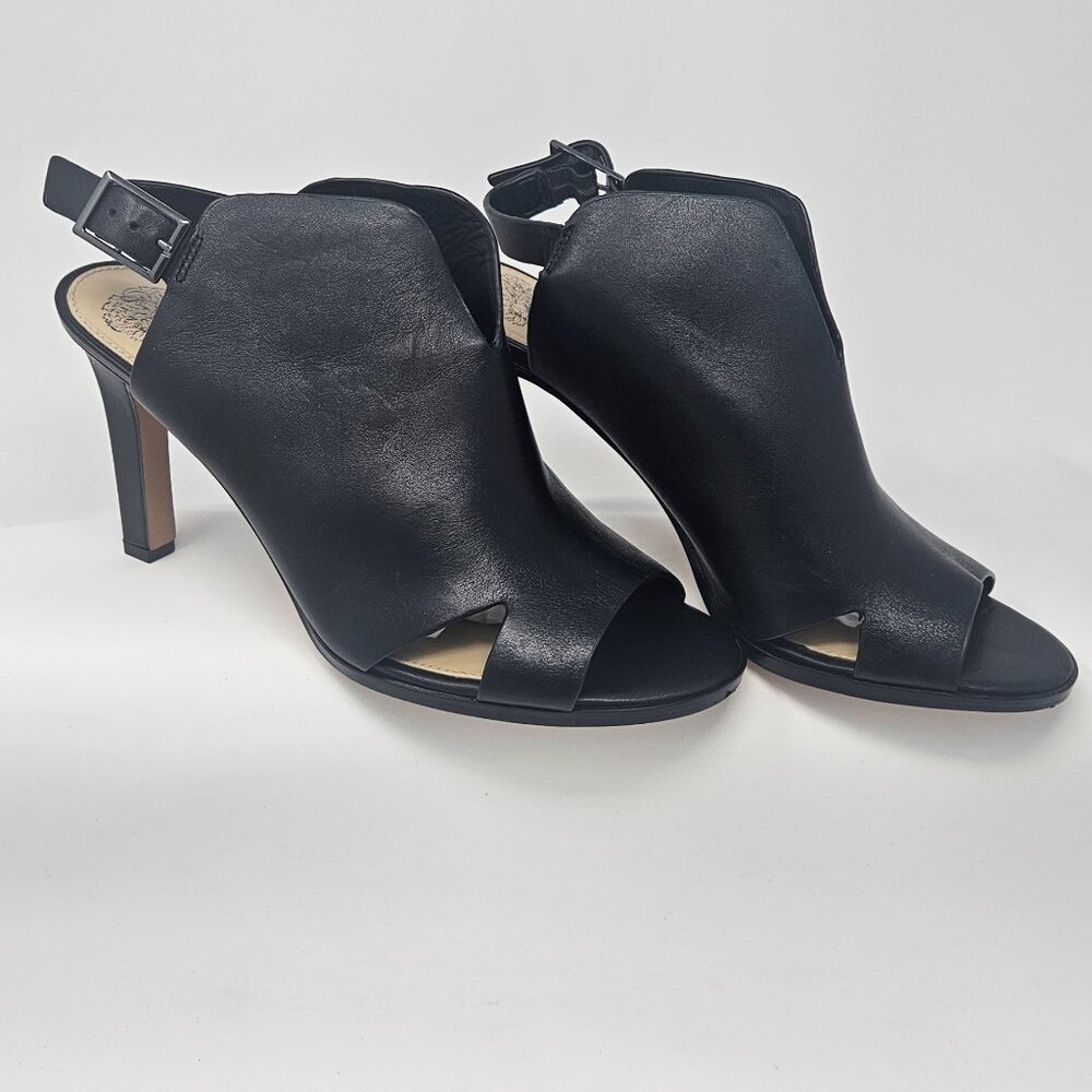 Vince Camuto Nerany Black Leather peep Toe slingback High Heel Shoes